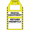 Rental Equipment (return to) tag, English, Black on White, Yellow, 80,00 mm (W) x 150,00 mm (H)